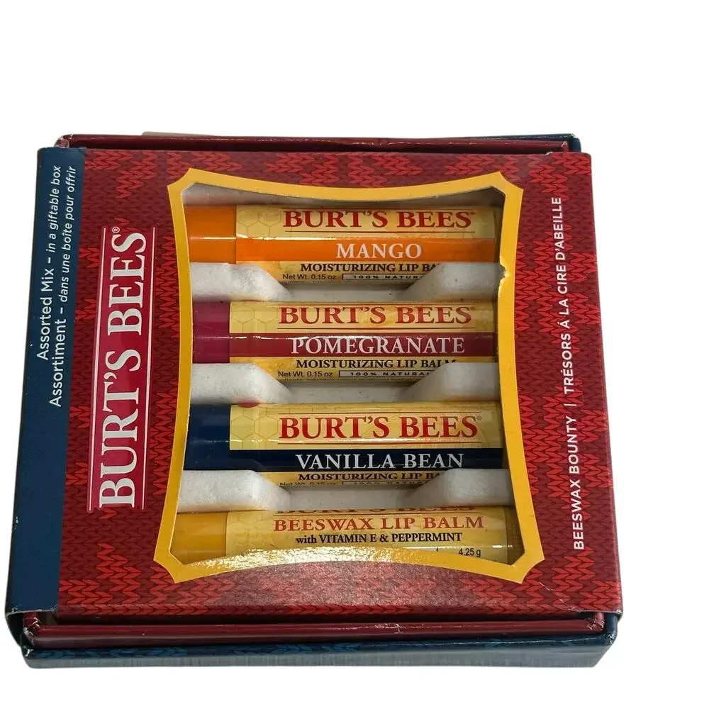 Burt's Bees Assorted Lip Balm Beeswax Bounty Mango Vanilla Bean Pomegranate set